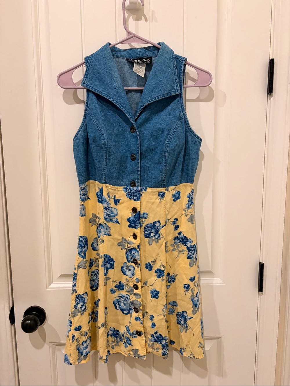 All That Jazz Denim Bodice Yellow Floral Skirt Dress